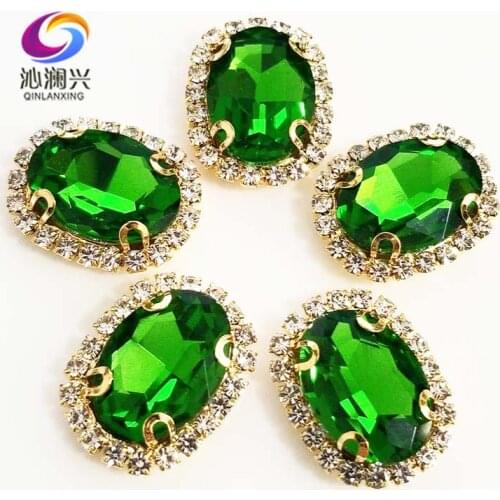 Grass green oval shape top quality Glass Crystal buckle,golden base sew on rhinestones,Diy/Clothing/wedding decoration SWTKG21