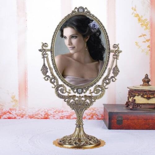 Fregas high-end retro-turning American-European desk mirror double-sided cute little desktop Princess Makeup dressing mirror