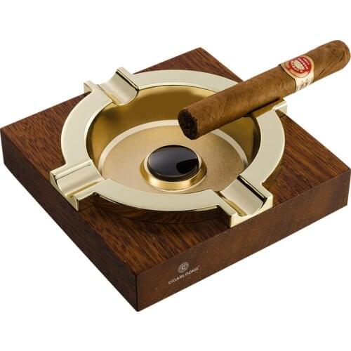 High Quality Solid Wood Ashtrays Cigars Holder Metal Ashtrays Square Table Ashtray 4 Finger Holders Office Ash Tray