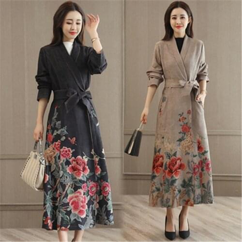 Long Deerskin Windbreaker Jacket Female 2019 Spring Autumn Fashion New Ethnic Style Deer Suede Tie Windbreaker Tide H00928