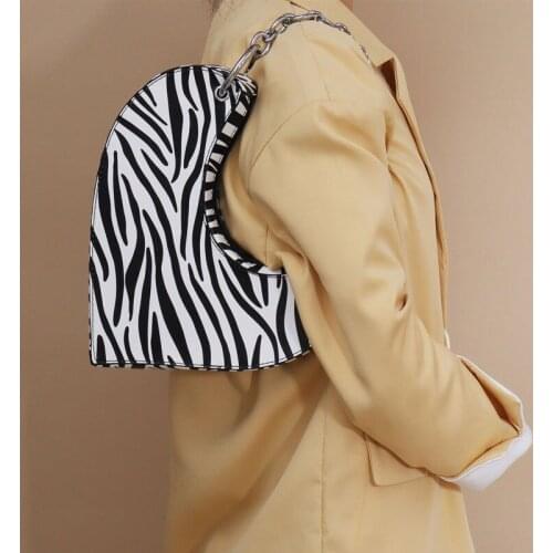 Heart Shaped Women Shoulder Bag Retro Zebra Pattern Ladies Chain Underarm Bags Female Designer PU Leather Clutch Purse Handbags