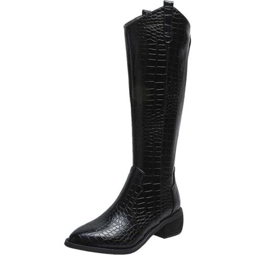 Womens Pointed Toe High Heel Womens Boots New Winter Fashion Artificial Leather Knee High Boots Long Fashion Boots