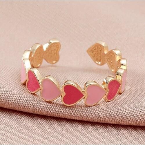 Lady Female Womens Rings Wedding Alloy Enamel Love Heart Dripping Oil Rings Gifts Women Girl Party Fashion Jewelry Wholesale