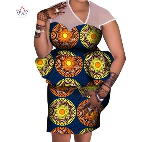 BRW African Two Piece Set for Women 2021 Fashion Bazin Riche Elegant Traditional African Clothing Knee Length Skirt Sets WY6764