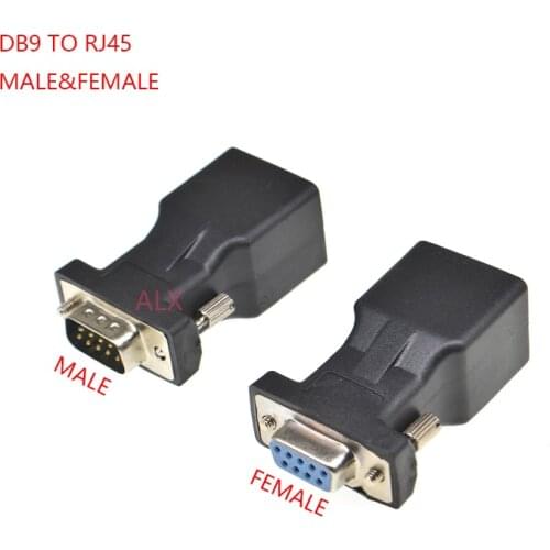 1PCS DB9 9PIN male female serial port connector to RJ45 FEMALE adapter D-SUB RS232 COM Port To LAN Ethernet Port Converter