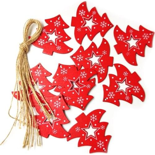 10Pcs Wooden Christmas Tree Hollow Out Star Hole Rope Hanging Pendant Home Decor great decoration for home and party
