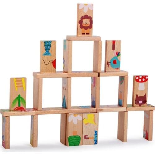 28pcs/set animals Domino Blocks Wooden Domino Blocks Building Block Stacking toppling Game Racing Educational Toy for Kids