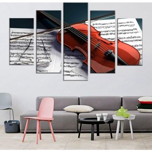 5 Pieces Modern Wall Art Modular Pictures For Living Room Music Score And Violin HD Canvas Paintings Home Decor Posters