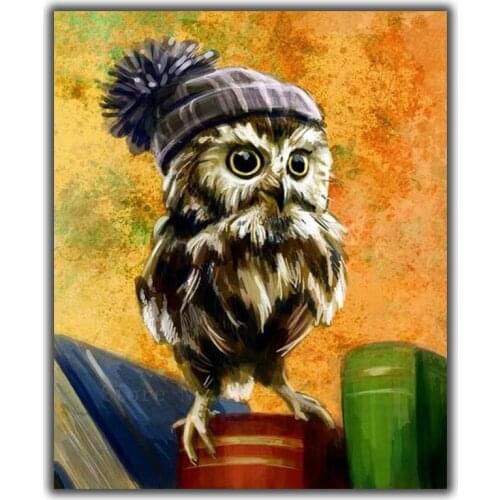 5D Diy Diamond Painting Cross Stitch Owl Wearing Hat Needlework 3D Diamond Embroidery Full Round Mosaic Decoration Resin Sticker