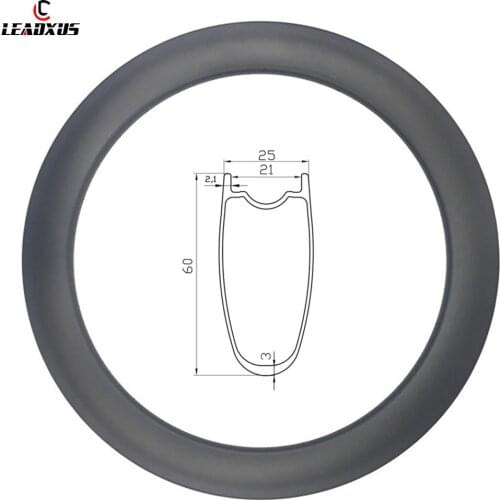 700C 60mm Road Bicycle Disc Carbon Rim 21mm Inner Width Clincher/Tubeless Bike Rim