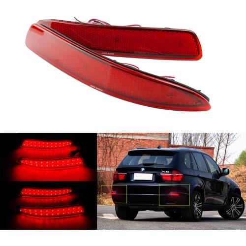 ANGRONG 2x Red Lens LED Rear Bumper Reflector Stop Brake Light For BMW E70 X5 2006-2010