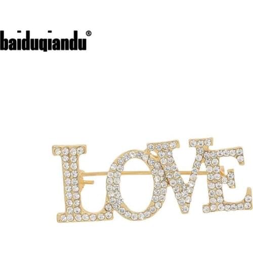 Baiduqiandu LOVE English Letter Design Brooches Pins Elegant Crystal Brooch Clothing Accessories Corsage Jewelry For Wedding