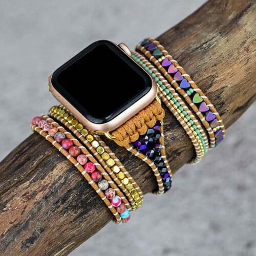 Love Hematite Apple Watch Band BOHO Stone Wax Rope Bracelet Emperor Stone 5 Wrap Bracelet Watch Band Wholesale&Dropshipping