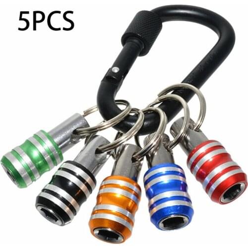 5PCS 1/4'' Hex Shank Quick Release Keychain Screwdriver Bits Holder Magnetize Head Quick Change Key Chain Keyring Key Ring