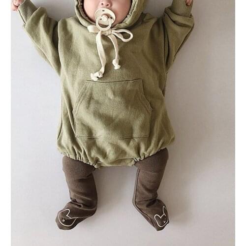 5477 Spring And Autumn Baby Cute Cartoon Bear Clothing Boys And Girls Long Sleeve Hooded One Piece Romper or Leggings Choose