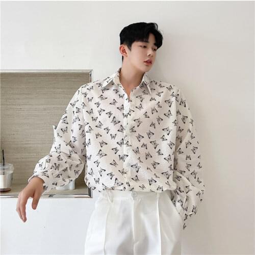 Breathable And Refreshing Printed Shirt Men Korean Fashion Loose Casual Shirt Men Streetwear All-match Long-sleeved Shirt Men