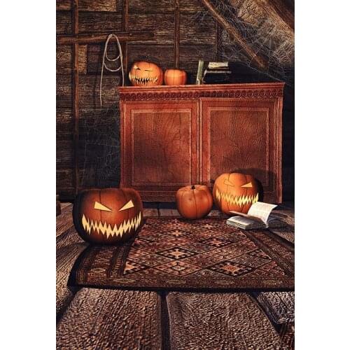Halloween Backdrop Pumpkins Spider Web in Brown Old Room Backgrounds for Photo Studio Photography Accessories Vinyl Cloth Custom