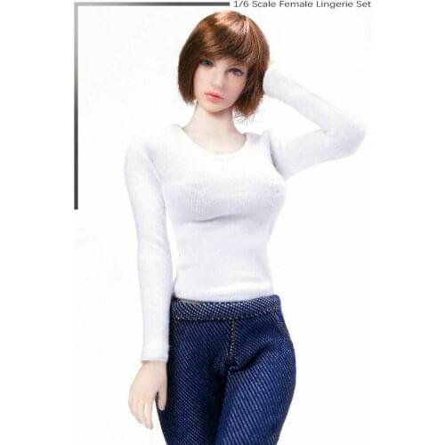 Custom 1/6th Female White Long Sleeve T-shirt Model for 12" Action Figure Doll