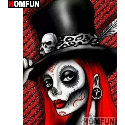 HOMFUN Diamond Painting Full Square/Round Rhinestones Skull girl Diamond Embroidery Diamond Cross Stitch Picture A16051