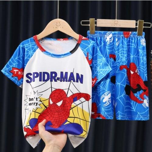 Summer Baby Boy Clothing Set Children Pajamas Cartoon Spiderman Short Sleeve T Shirt+Shorts Sets Kids Girls Clothes Unicorn