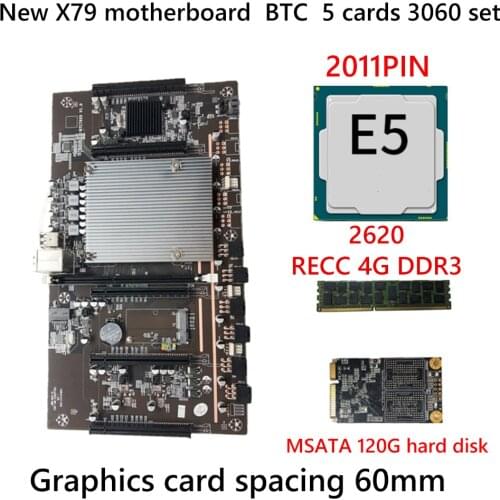 BTC X79-H61 Miner Motherboard LGA 2011 E5 2620 DDR3 5x PCI-E 8X MSATA3.0 Mining BTC Motherboard With Intel H61 Support 3060 GPU