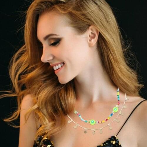Boho Layered Flower Necklaces Y2k Colorful Beaded Choker For Girl Cultured Pearl Plated Bead Ball Chain Fashion