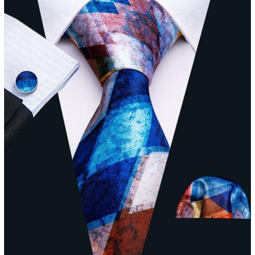 Men Necktie Gravat Handkerchief Cufflinks Set Silk Ties Suit Party Business Tie Print Fashion Novelty Paisley for Men Adult Blue