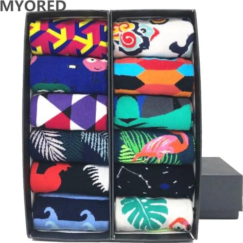 MYORED 12pairs/Lot funny man socks cute animal pattern argyle style good quality wedding gift crew socks NO BOX