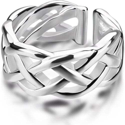 New 925 sterling silver ring female models simple style mesh design wide ring opening ring fine jewelry birthday party presents