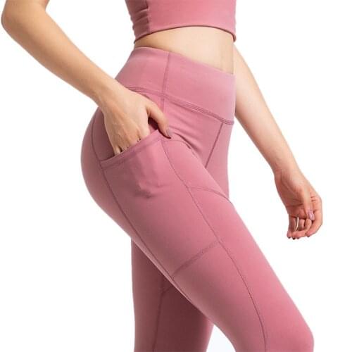 New high-stretch quick-dry tracksuit pants with high waist and buttock side pockets solid-color gym yoga pants