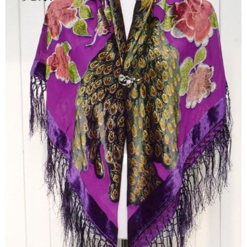 110cm Square Velvet silk feeling Nylon rayon peacock Burn Out Duster Opera Shawl Scarf Wrap women girl BIG 6pcs/lot #4047