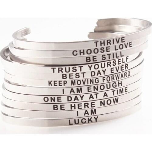 Silver Bracelets for Women Stainless Steel Bangles Engraved Encouragement Letters Best Couple Friend Gift Game Props Reward 4mm