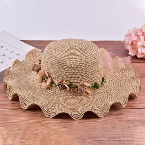 Parent-child Sun Hat Big Wide Brim Beach Hat Handmade Floral Straw Cap Girls Sun Hat Summer Hats Women
