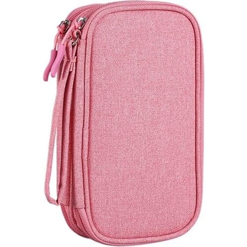 Electronics Accessories Organizer Pouch Bag, For Power Adapter/Charger/Cables/Pens, Designed For School Girls(Pink)
