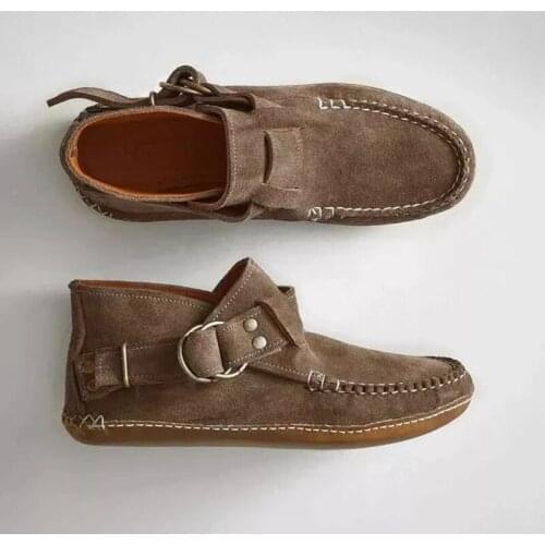 New Autumn Women HandStitch Faux Suede Belt Casual Flat Ankle Booties in Leopard Color