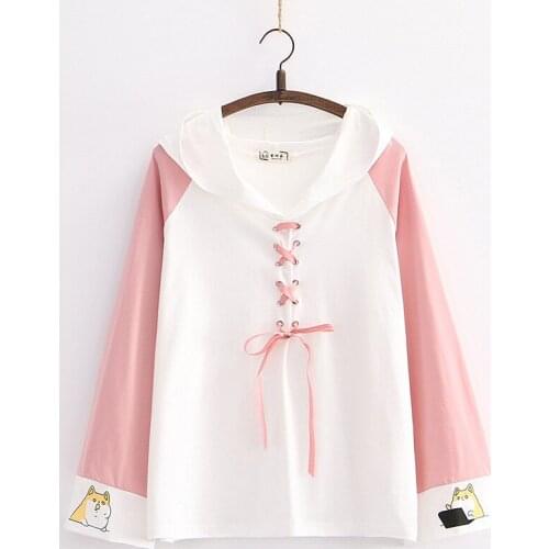 Women Print Hoodies Sweatshirts Korean Style 2020 New Long Patchwork Lace Up Long Sleeve Harajuku Pullover Girls