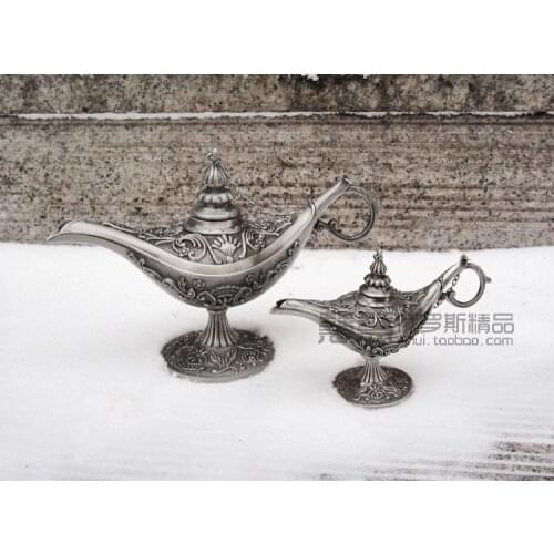 Russia tin silver solid Aladdinlamp 2PC set European classical Lamp Retro (large). longer 12CM and longer 15CM