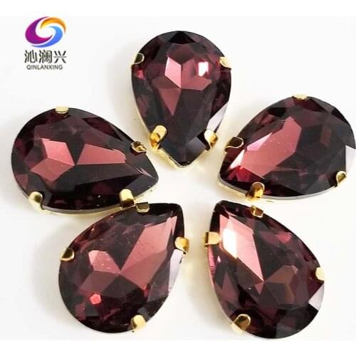 Golden bottom wine red DR shape High quality AAA Glass Crystal sew on claw rhinestones,Diy/Clothing accessories SWSG17