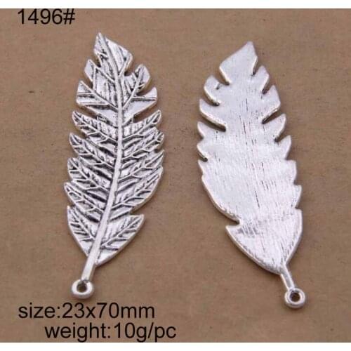 10pcs/lot 23x70mm Zinc Alloy Antique Silver Leaves DIY Charms Pendants