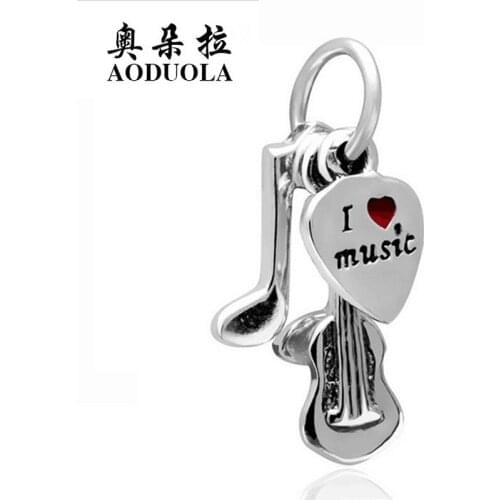 10Pcs / Lot Silver Note Guitar Design Alloy metal Charms for Bracelet Necklace Jewelry making DIY Accessory PED25