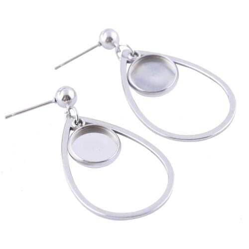 10pcs Fit 10mm Cabochon Earring Setting Blanks With Teardrop Frame Charms Diy Post Stud Earrings Findings For Jewelry Making