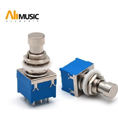 12Pcs Guitar Pedal Button Switch 3PDT 9-Pin Stomp foot pedal bypass switch guitar effects True Bypass Blue with Silver