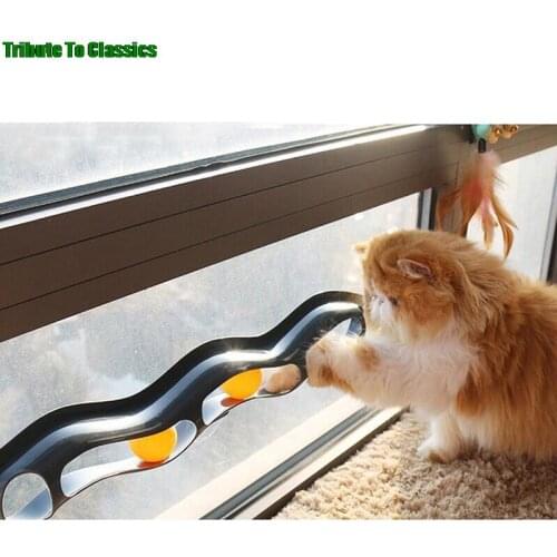 1x Table Tennis Sucker Window Cat Toy Pet Ball Toy Fun With Tube Ball Cat Toy Track Game Tunnel Pet Toy Product Cat Accessories