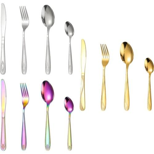 4pcs Cutlery Set Steak Knife Tea Spoon Mirror Polishing Patterned Gift Box Set Daily Use Formal Occasions Kitchen Utensils