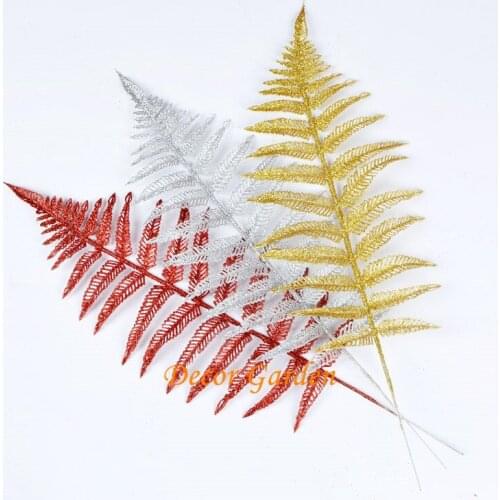 40CM For christmas decoration artificial plastic leaf Xmas leaves gold dust powder silver red FCL01