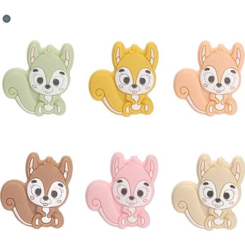 5 Pc/lot New Cute Squirrel Silicone Teether Bead DIY Teething Necklace Food Grade Infant Chewable Toys Baby Teether Gift