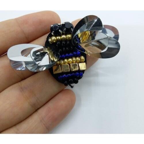 5pcs/lot bee dragonfly Rhinestone beaded patches for Clothing Sew on Sequin Applique decorative parches for clothes dress bags