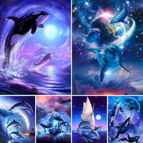 5D DIY Diamond Painting Sea Animals Dolphin Kit Full Drill Square Embroidery Mosaic Art Picture of Rhinestones Home Decoration