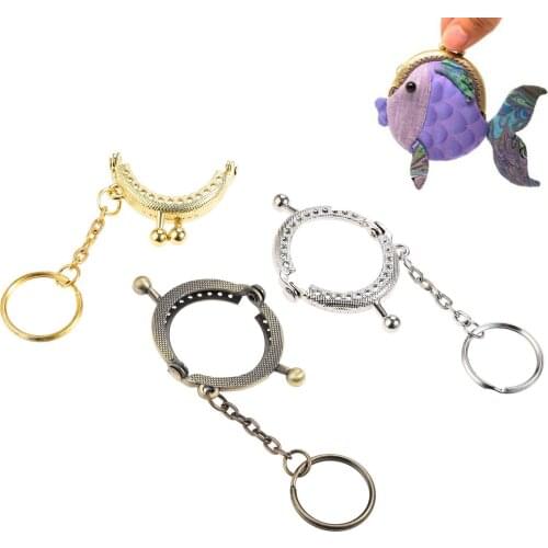 5Pcs Metal Frame Arch Purse Coin Bag Handbag Shoulder Strap Bag Kiss Ball Clasp Key Chain 4x3.5cm Bronze/Silver/Gold