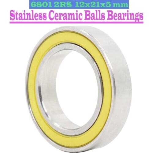 6801-2RS Stainless Bearing 12*21*5 mm ( 1 PC ) ABEC-3 6801 RS Bicycle Hub Front Rear Hubs Wheel 12 21 5 Ceramic Balls Bearings